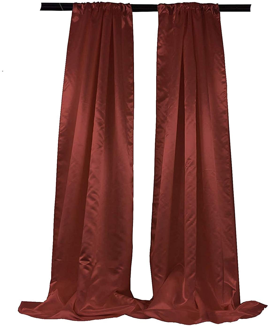 Polyester Bridal Satin Backdrop/Drape. Curtain Panel with 4" Rod Pocket on top, 1 Pair (Burgundy,