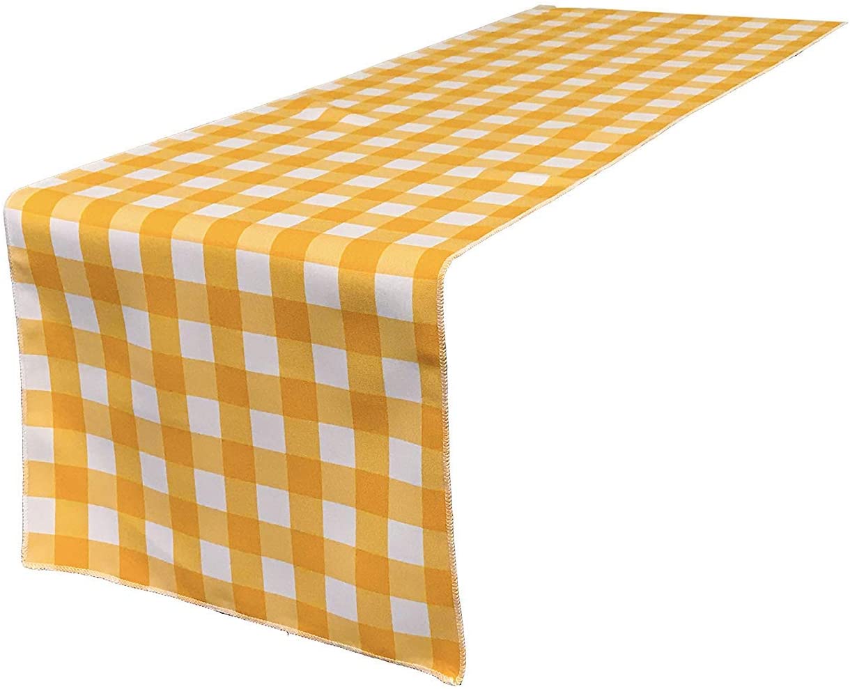 12" Wide by The Size of Your Choice, Polyester Poplin Gingham, Checkered, Plaid Table Runner (White & Dark Yellow,