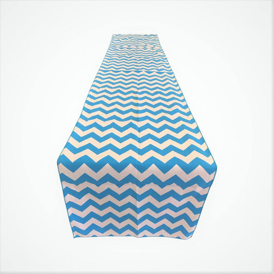 Chevron Print Poly Cotton Table Runner (White & Turquoise,