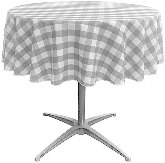 Polyester Poplin Checkered Gingham Plaid Round Tablecloth (White & Silver