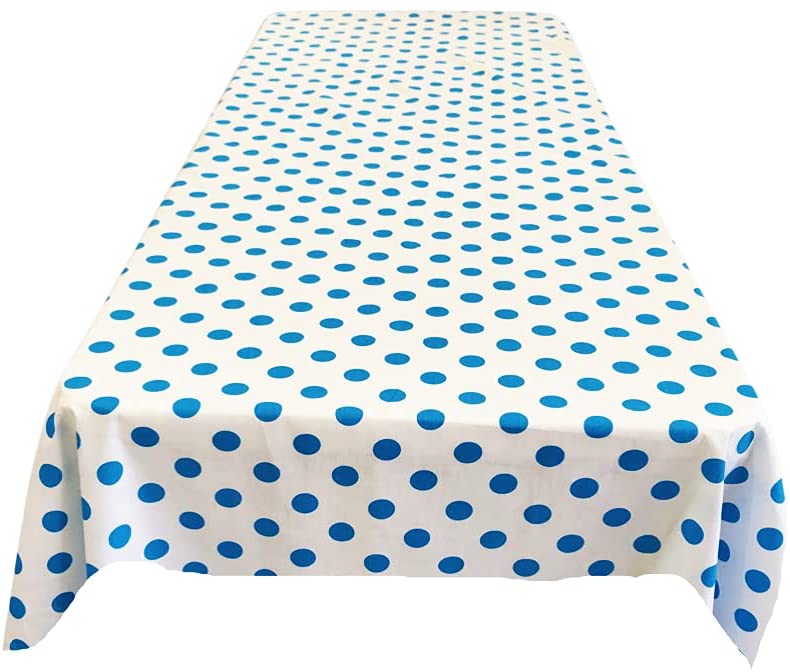 Polka Dot Poly Cotton Tablecloth (Turquoise Dot on White,