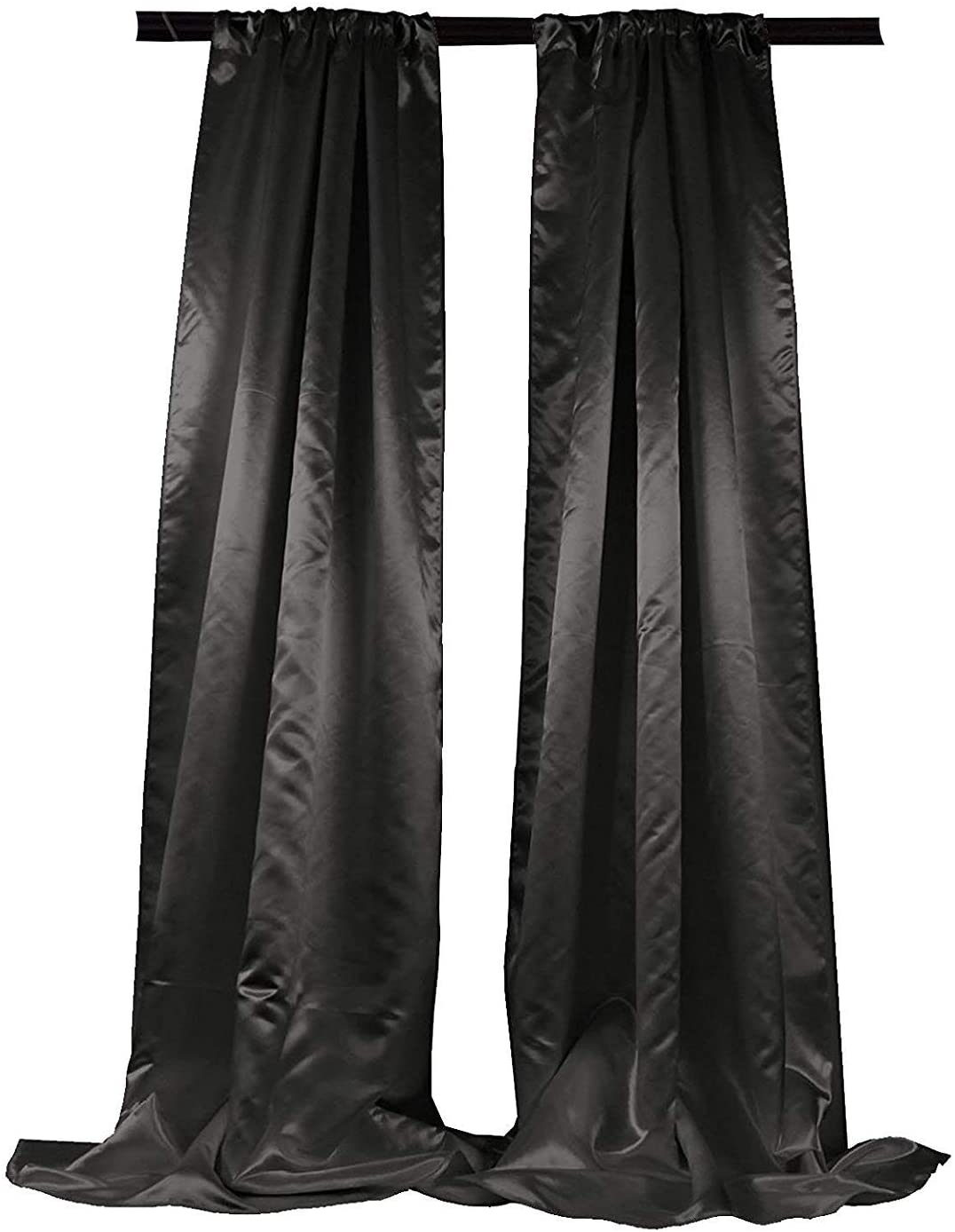 Polyester Bridal Satin Backdrop/Drape. Curtain Panel with 4" Rod Pocket on top, 1 Pair (Black,