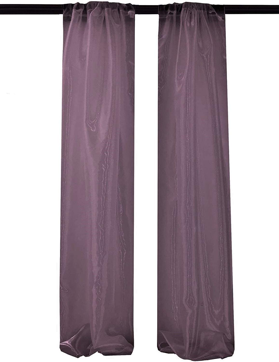 100% Polyester Sheer Mirror Organza Backdrop Drape, Curtain Panels, Room Divider, 1 Pair (Eggplant,