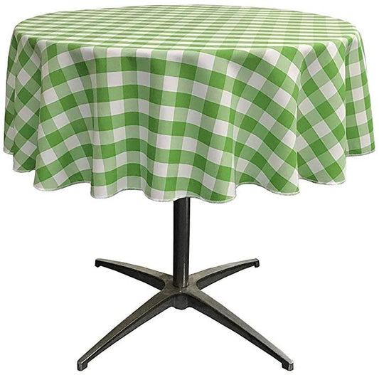 Polyester Poplin Checkered Gingham Plaid Round Tablecloth (White & Lime,