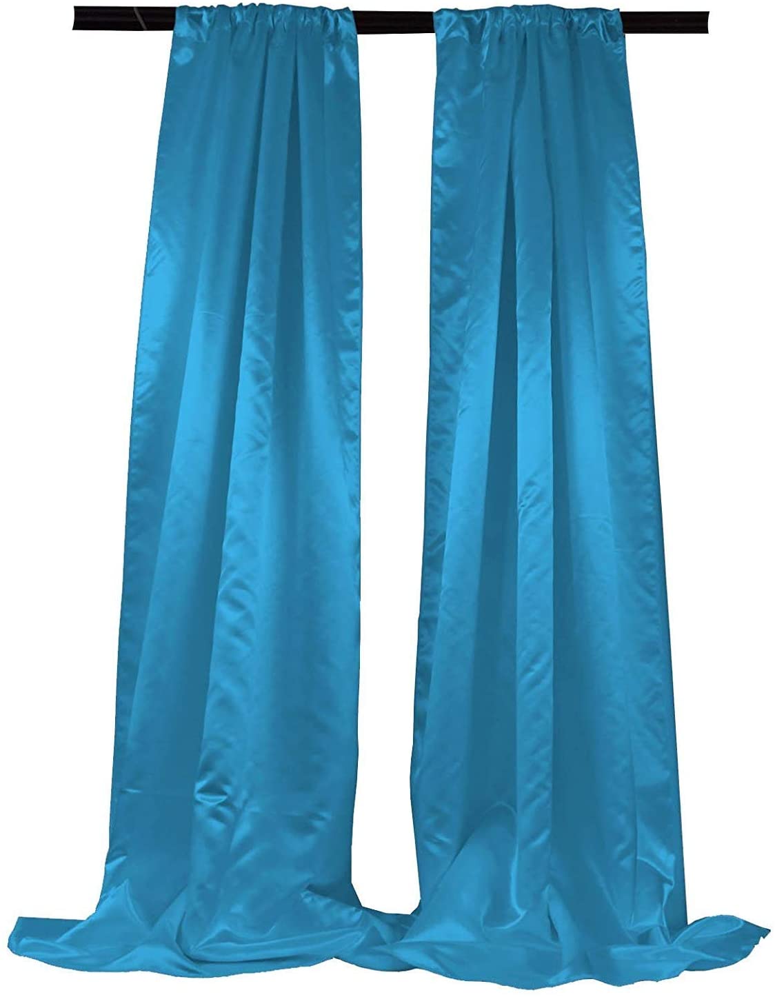 Polyester Bridal Satin Backdrop/Drape. Curtain Panel with 4" Rod Pocket on top, 1 Pair (Turquoise,