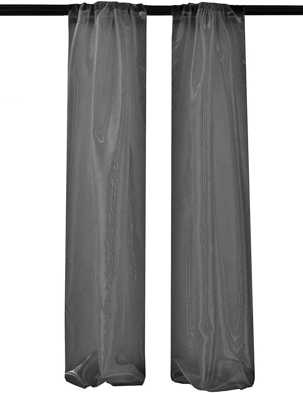 100% Polyester Sheer Mirror Organza Backdrop Drape, Curtain Panels, Room Divider, 1 Pair (Black,