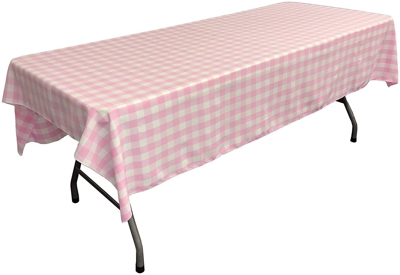 Polyester Poplin Gingham Checkered Rectangular Tablecloth (White & Pink,