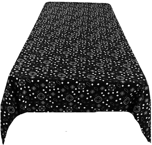 Bandanna Print Poly Cotton Tablecloth (Black,