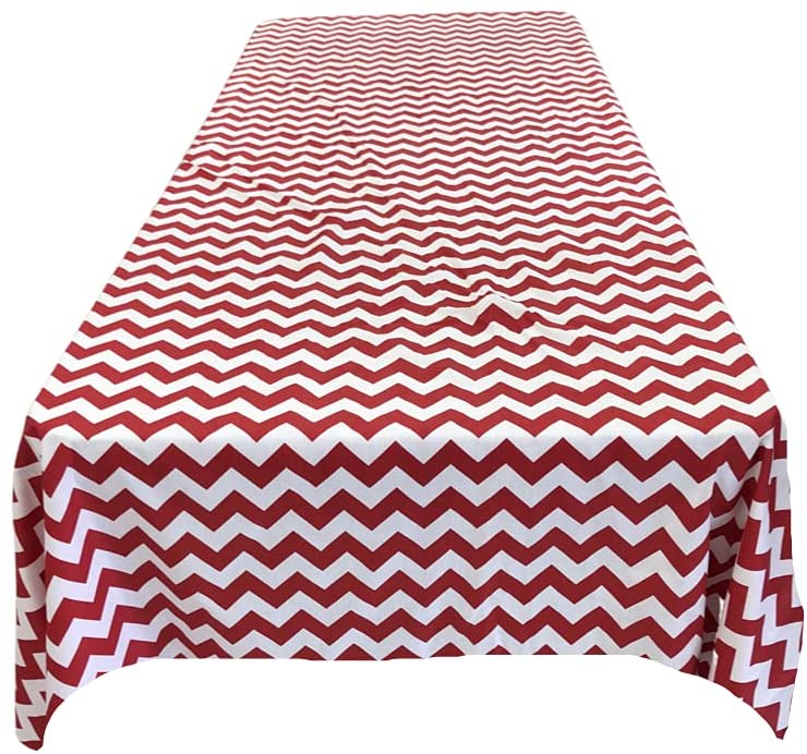 Chevron / Zig Zag Print Poly Cotton Tablecloth (White & Red,
