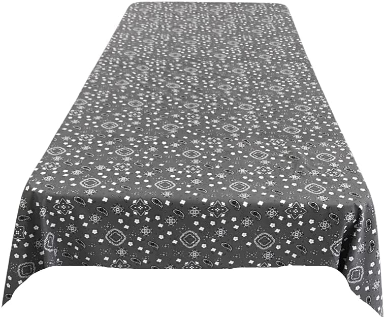 Bandanna Print Poly Cotton Tablecloth (Grey,