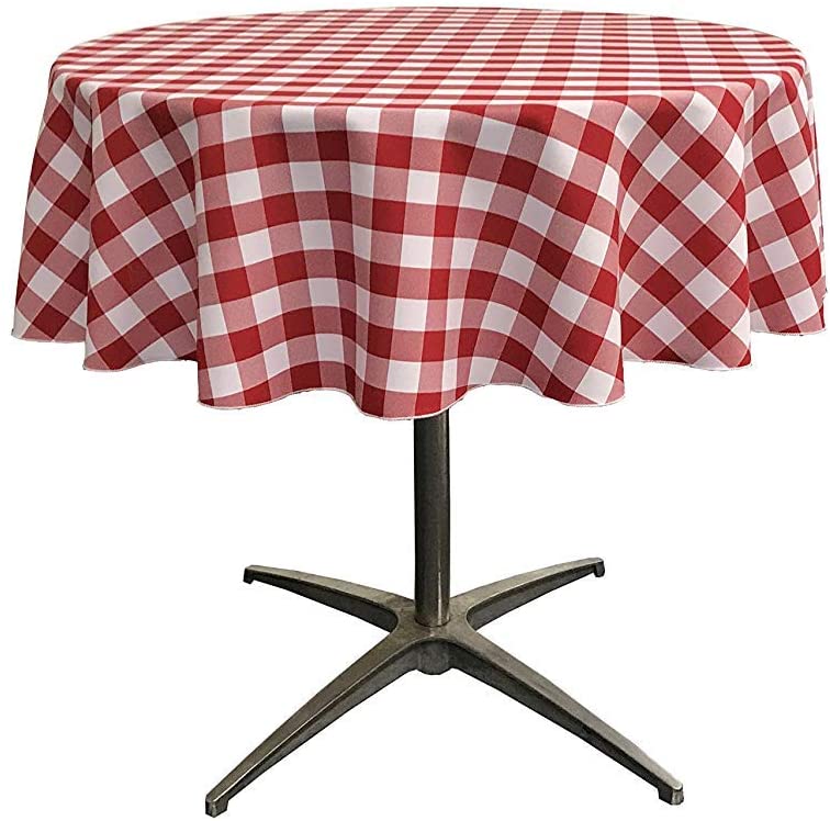 Polyester Poplin Checkered Gingham Plaid Round Tablecloth (White & Red