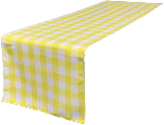 12" Wide by The Size of Your Choice, Polyester Poplin Gingham, Checkered, Plaid Table Runner (White & Light Yellow,