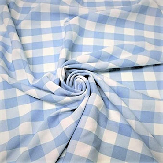 58/59" Wide 100% Polyester Poplin Gingham Checkered Fabric (Light Blue, 1 Yard)