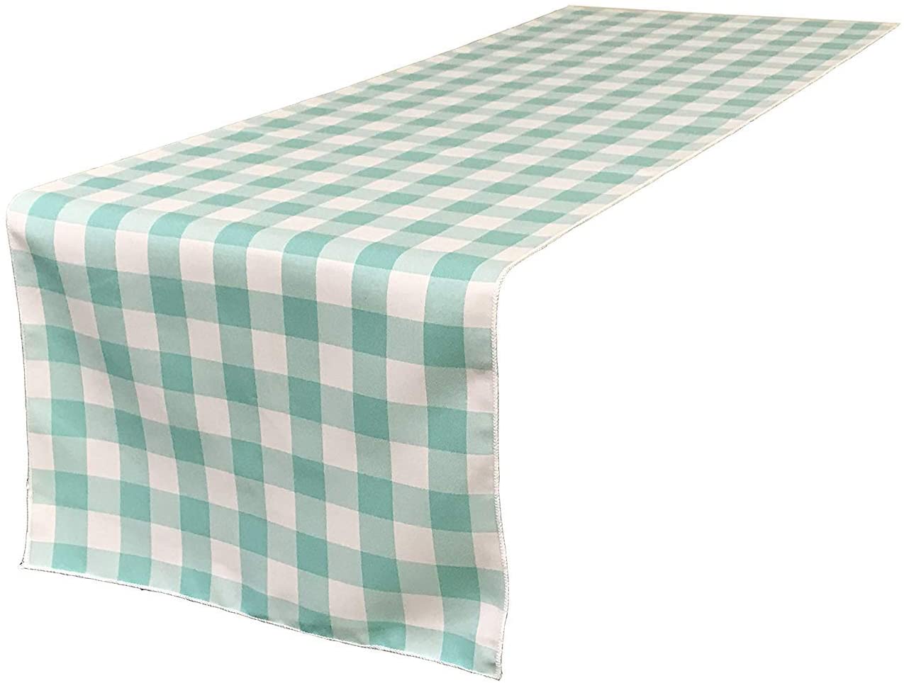 12" Wide by The Size of Your Choice, Polyester Poplin Gingham, Checkered, Plaid Table Runner (White & Aqua,