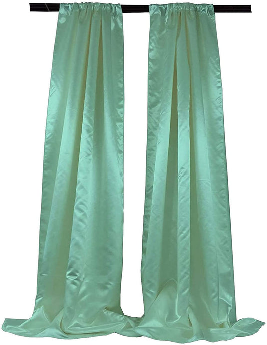 Polyester Bridal Satin Backdrop/Drape. Curtain Panel with 4" Rod Pocket on top, 1 Pair (Mint,