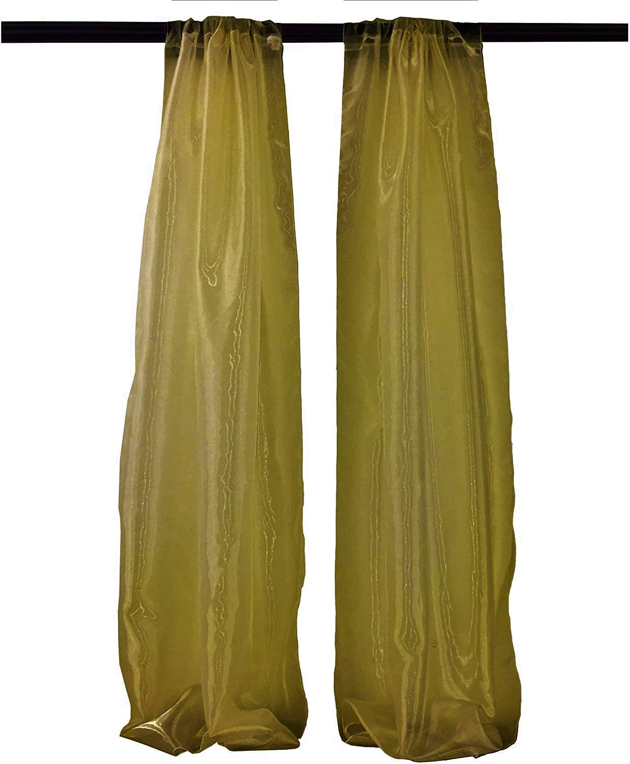 100% Polyester Sheer Mirror Organza Backdrop Drape, Curtain Panels, Room Divider, 1 Pair (Olive,