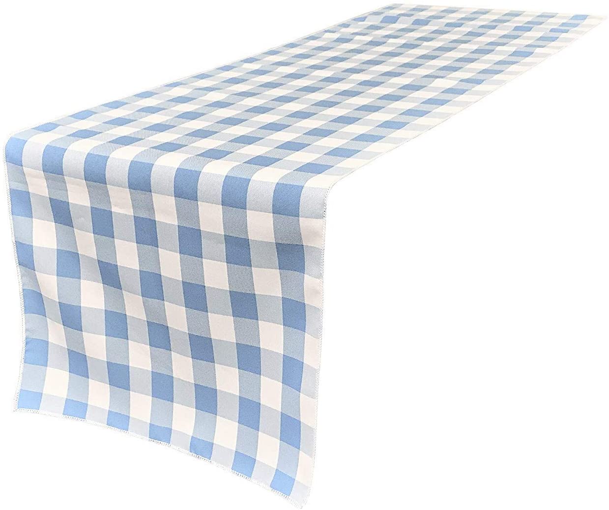 12" Wide by The Size of Your Choice, Polyester Poplin Gingham, Checkered, Plaid Table Runner (White & Light Blue,
