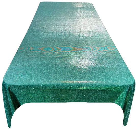 Full Covered Glitter Shimmer on Fabric Tablecloth - Wedding Party Decoration Rectangular, Jade)