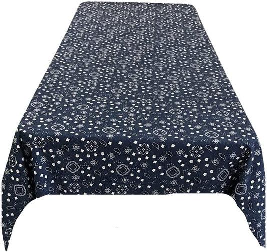Bandanna Print Poly Cotton Tablecloth (Navy Blue,