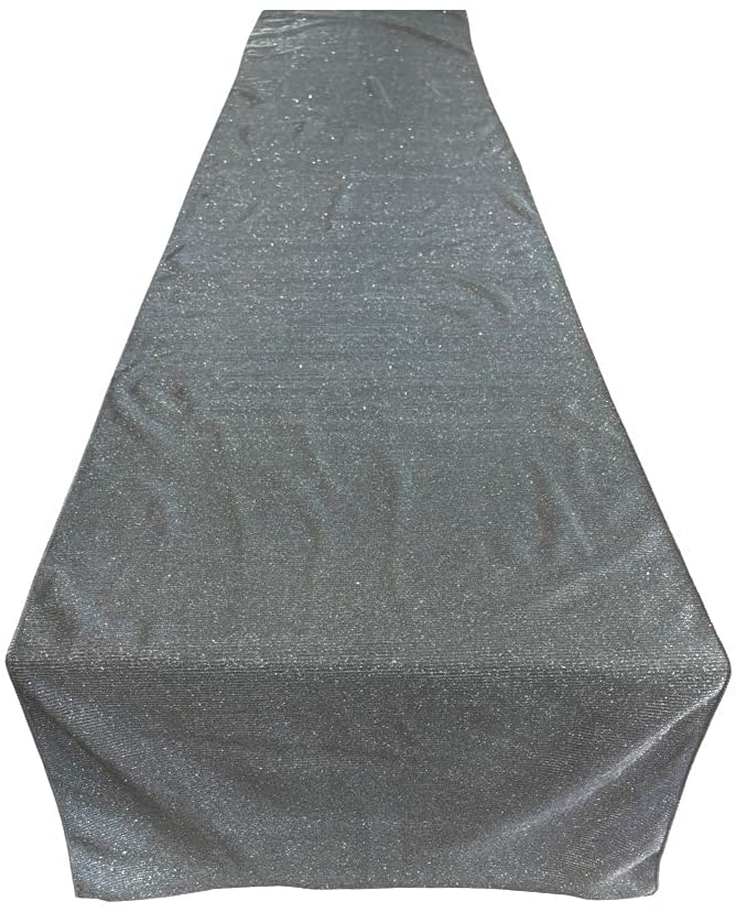 Full Covered Glitter Shimmer Fabric Table Runner - Party Decoration Long, Gray )