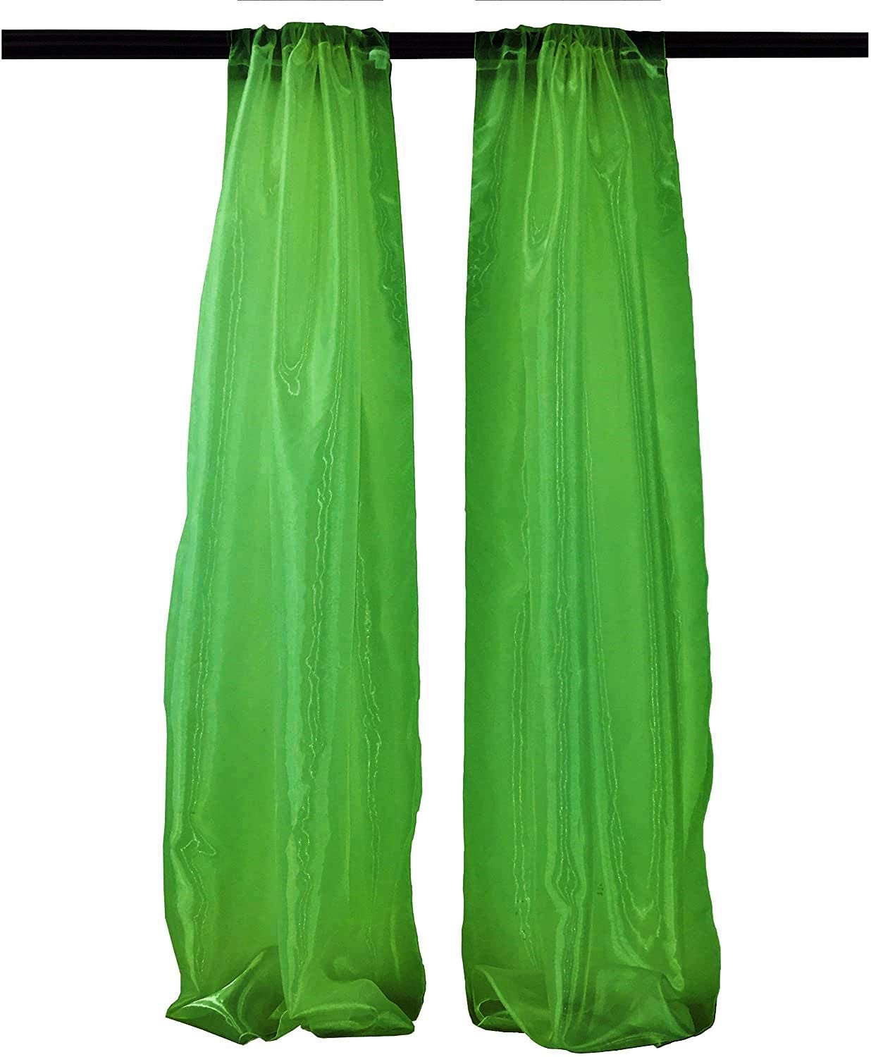 100% Polyester Sheer Mirror Organza Backdrop Drape, Curtain Panels, Room Divider, 1 Pair (Kelly Green,