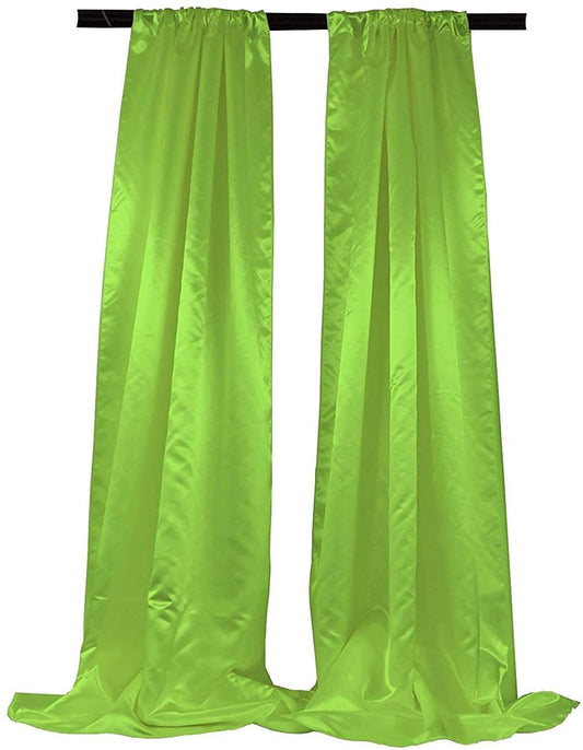 Polyester Bridal Satin Backdrop/Drape. Curtain Panel with 4" Rod Pocket on top, 1 Pair (Lime,