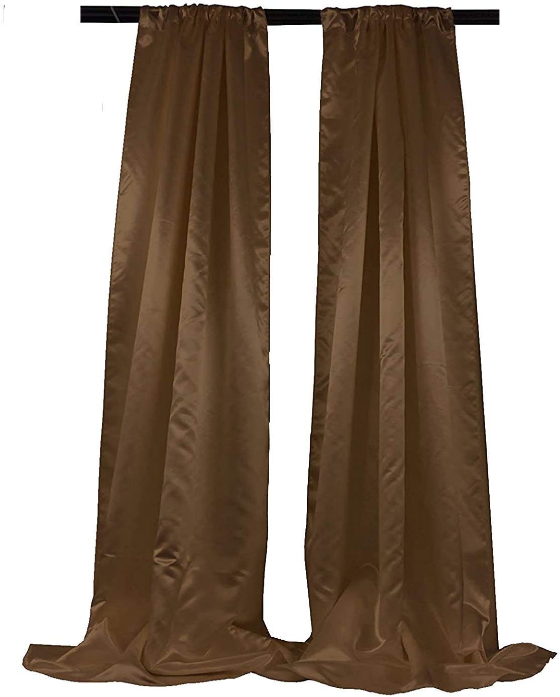 Polyester Bridal Satin Backdrop/Drape. Curtain Panel with 4" Rod Pocket on top, 1 Pair (Brown,