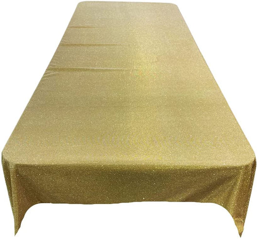 Full Covered Glitter Shimmer on Fabric Tablecloth - Wedding Party Decoration  Rectangular, Gold)