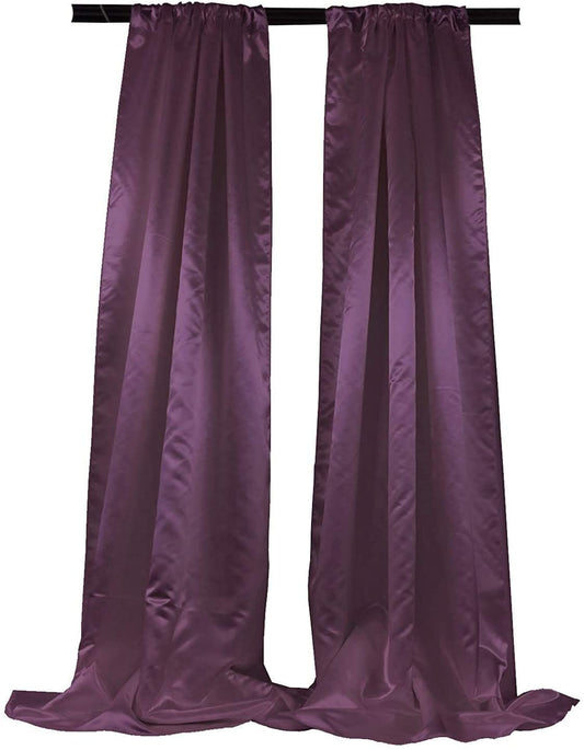 Polyester Bridal Satin Backdrop/Drape. Curtain Panel with 4" Rod Pocket on top, 1 Pair (Eggplant,