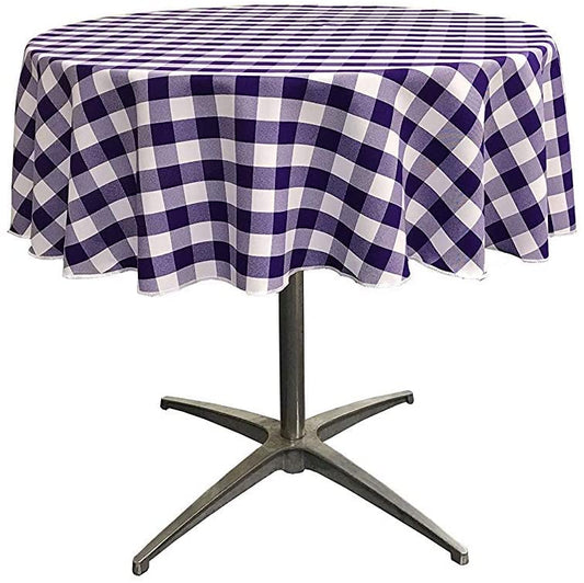 Polyester Poplin Checkered Gingham Plaid Round Tablecloth (White & Purple,