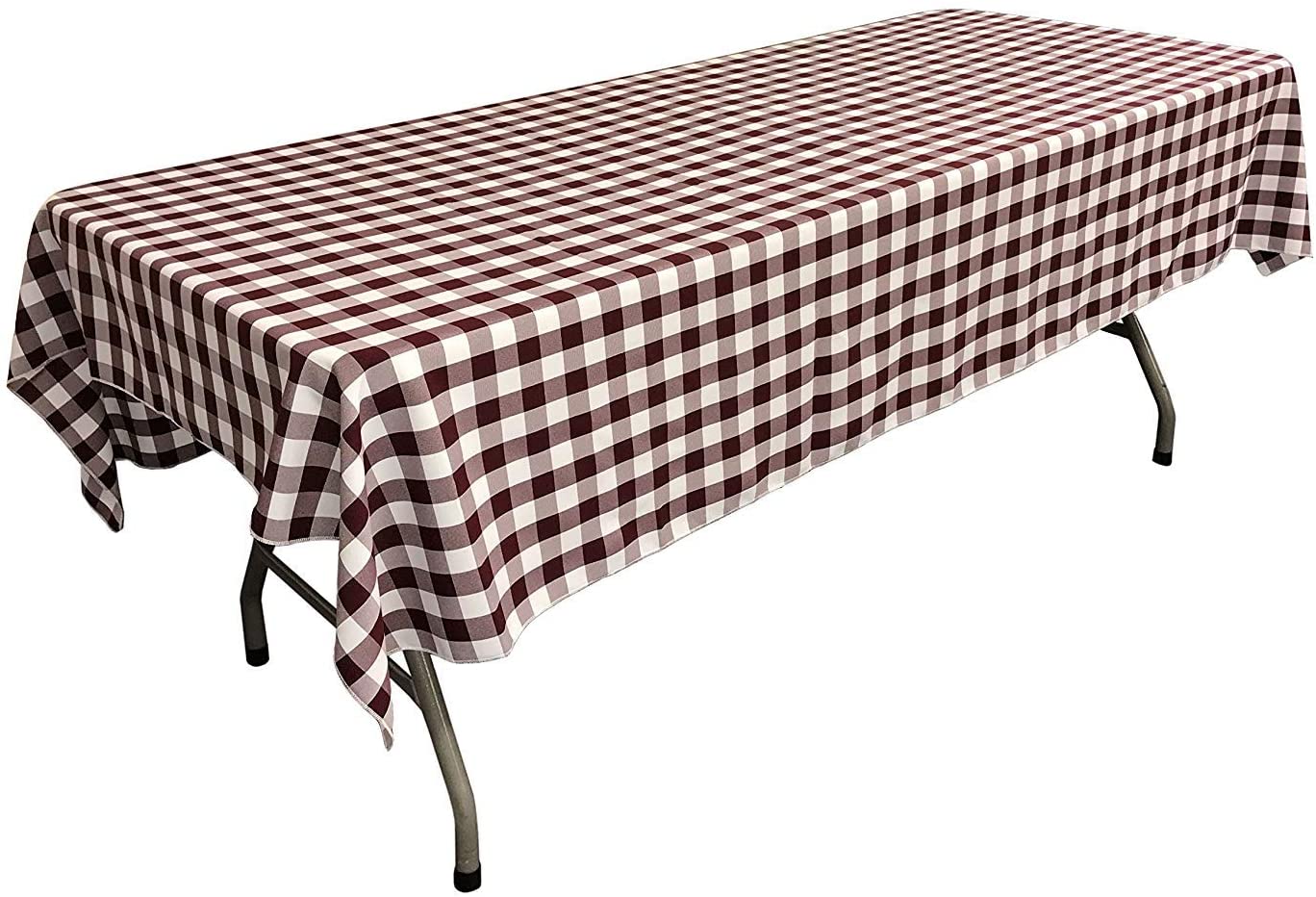Polyester Poplin Gingham Checkered Rectangular Tablecloth (White & Burgundy,