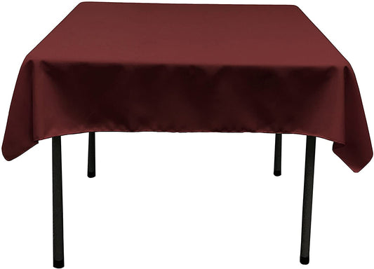 Polyester Poplin Washable Square Tablecloth, Stain and Wrinkle Resistant Table Cover Burgundy