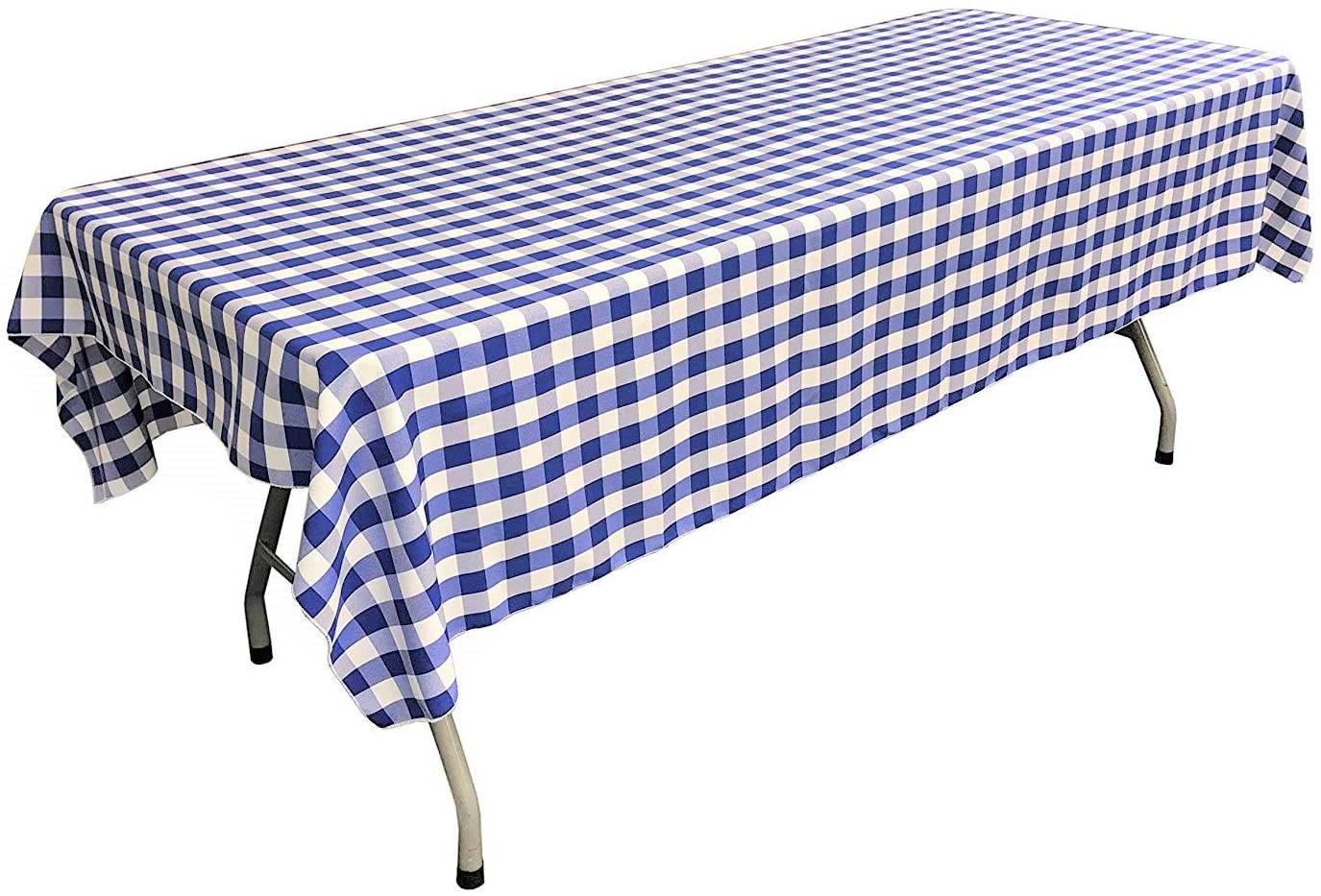 Polyester Poplin Gingham Checkered Rectangular Tablecloth (White & Royal Blue,