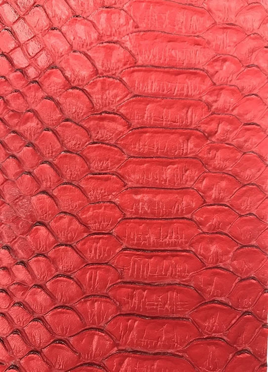 53/54" Wide Snake Fake Leather Upholstery, 3-D Viper Snake Skin Texture Faux Leather PVC Vinyl Fabric by The Yard. (1 Yard, Matt Red)
