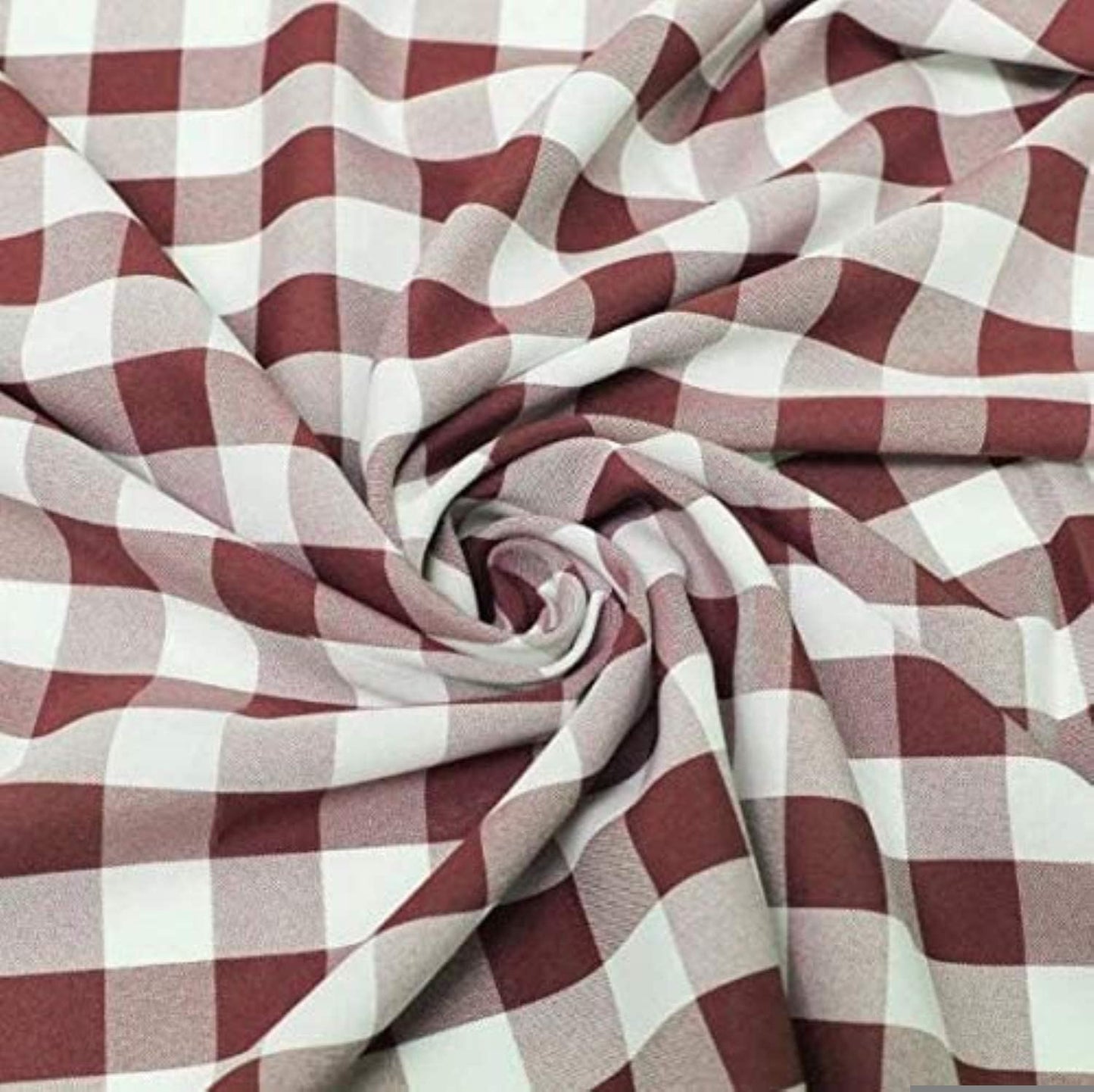 58/59" Wide 100% Polyester Poplin Gingham Checkered Fabric (Burgundy, 1 Yard)