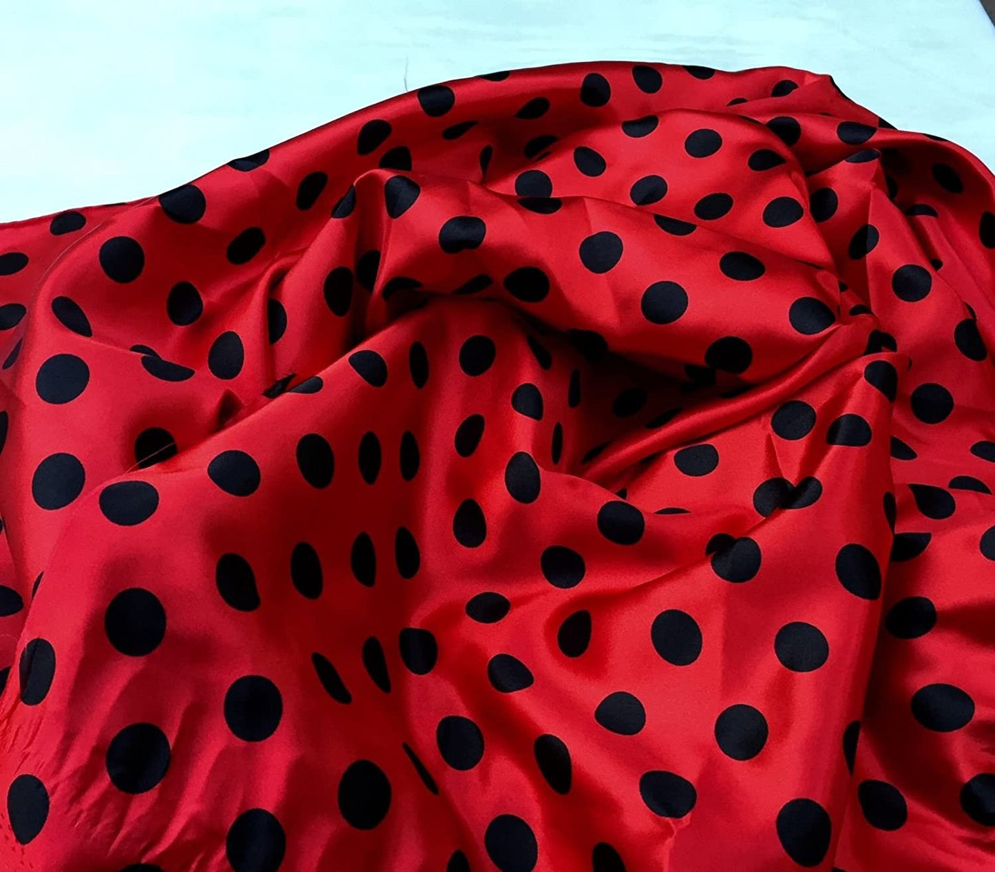Red/black 1/2inch Polka Dot Silky/soft Charmeuse Satin Fabric. By The Yard