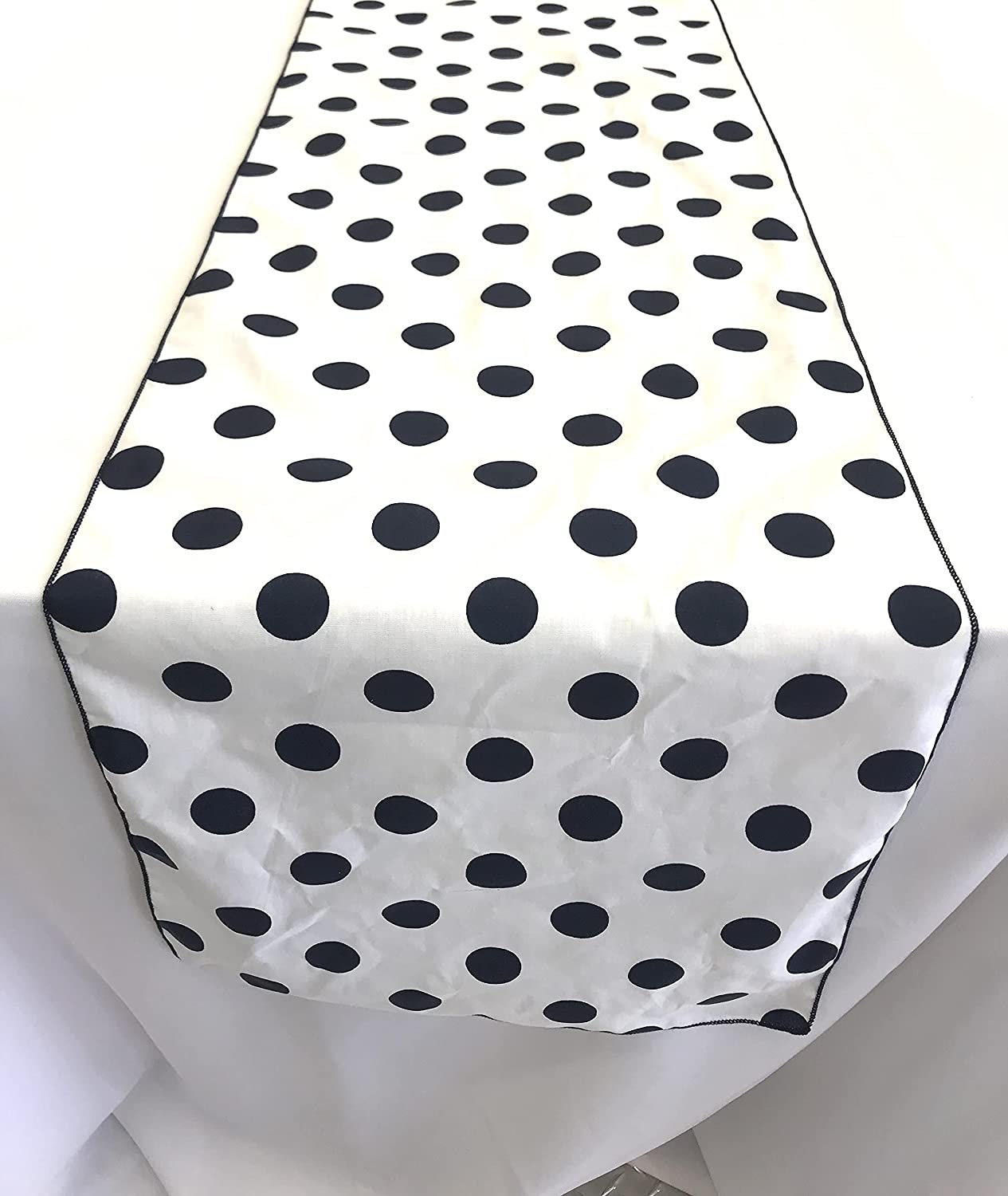 Polka Dot Print Poly Cotton Table Runner (Navy Blue Dot on White,
