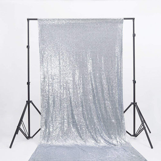 Mini Glitz Sequins Backdrop Drape Curtain for Photo Booth Background, 1 Panel (Silver, 4 Feet Wide x 9 Feet Long)