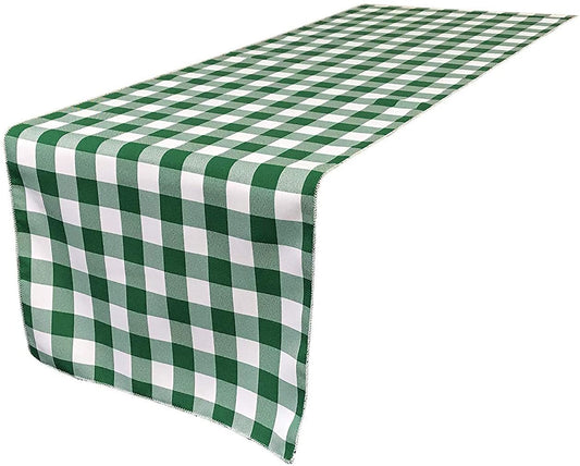 12" Wide by The Size of Your Choice, Polyester Poplin Gingham, Checkered, Plaid Table Runner (White & Hunter Green,