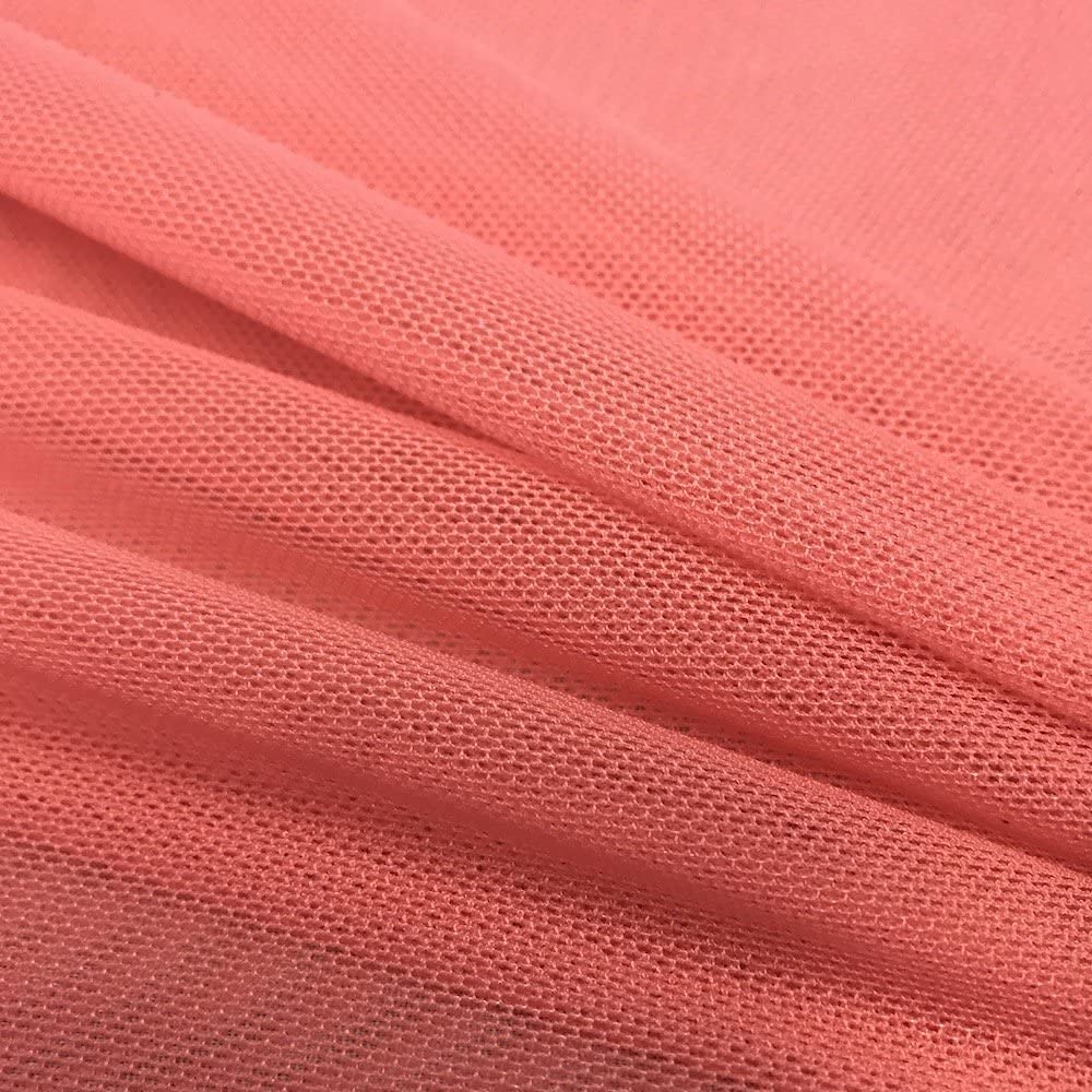 Solid Stretch Power Mesh Fabric Nylon Spandex (1 Yard, Coral)