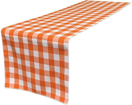 12" Wide by The Size of Your Choice, Polyester Poplin Gingham, Checkered, Plaid Table Runner (White & Orange,