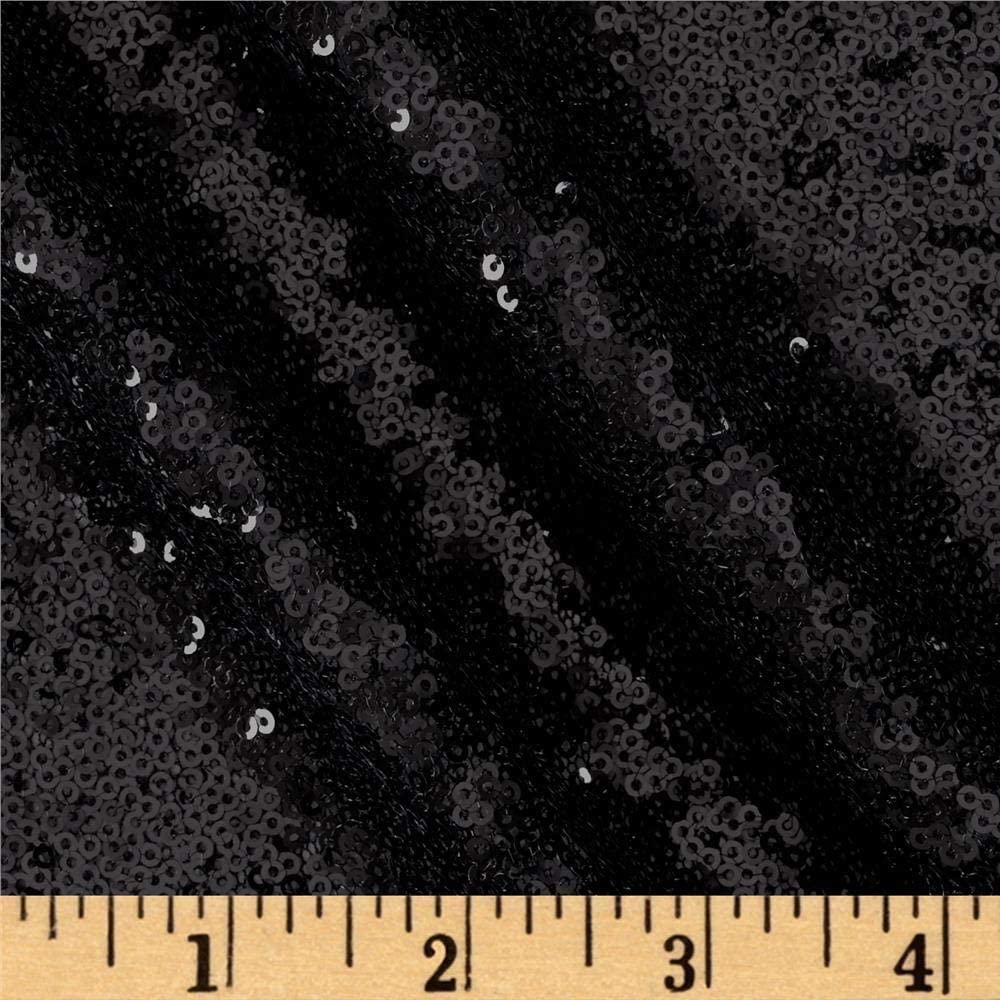 50" Wide Mini Glitz Disc Sequins Fabric (Black, 1 Yard)