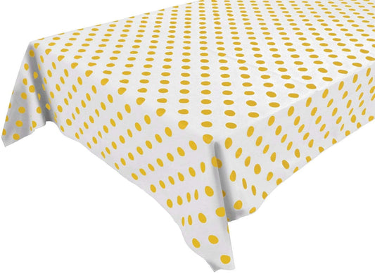 Polka Dot Poly Cotton Tablecloth (Yellow Dot on White,