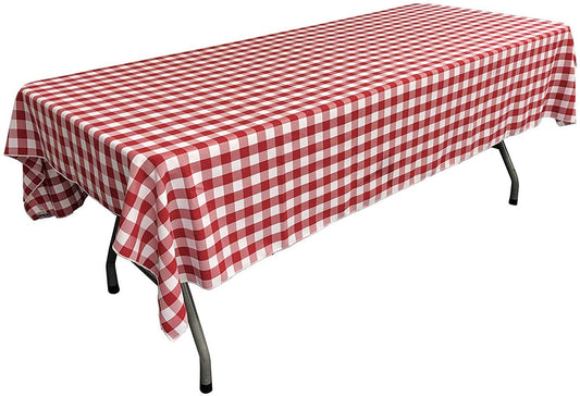 Polyester Poplin Gingham Checkered Rectangular Tablecloth (White & Red,