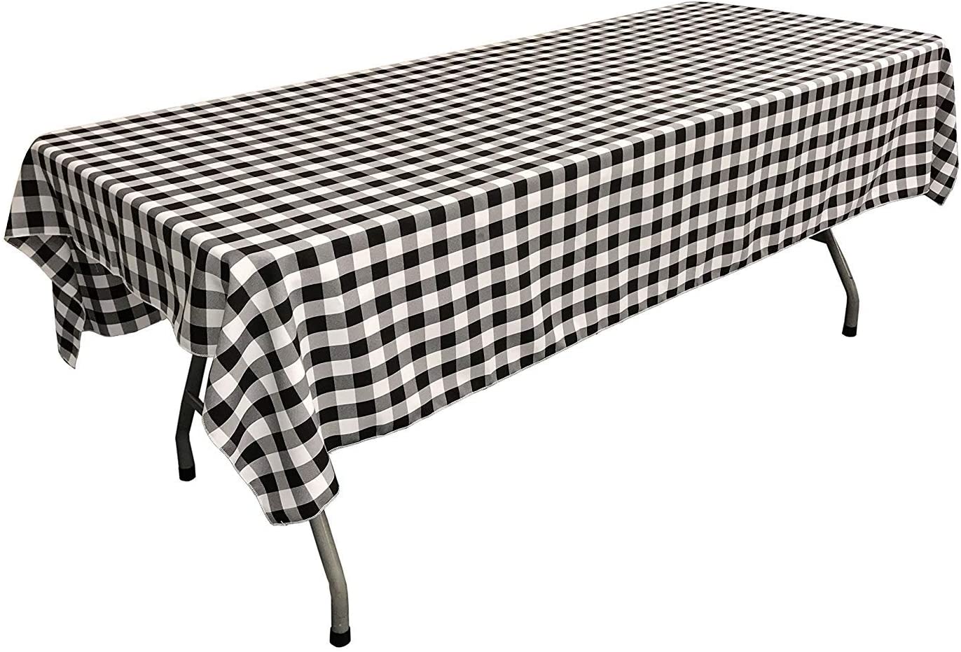 Polyester Poplin Gingham Checkered Rectangular Tablecloth (White & Black,