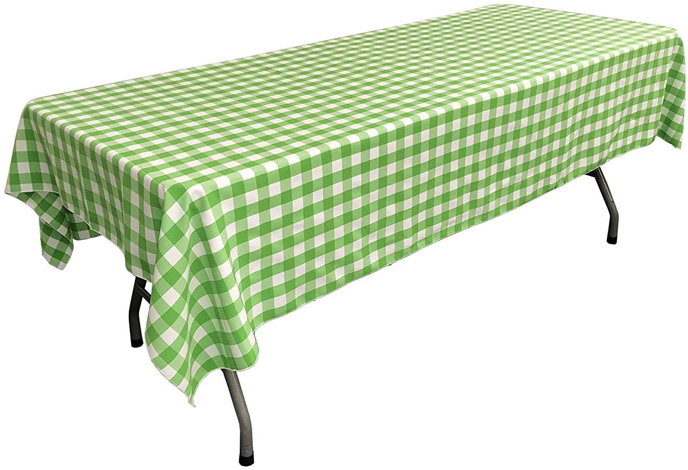 Polyester Poplin Gingham Checkered Rectangular Tablecloth (White & Lime,