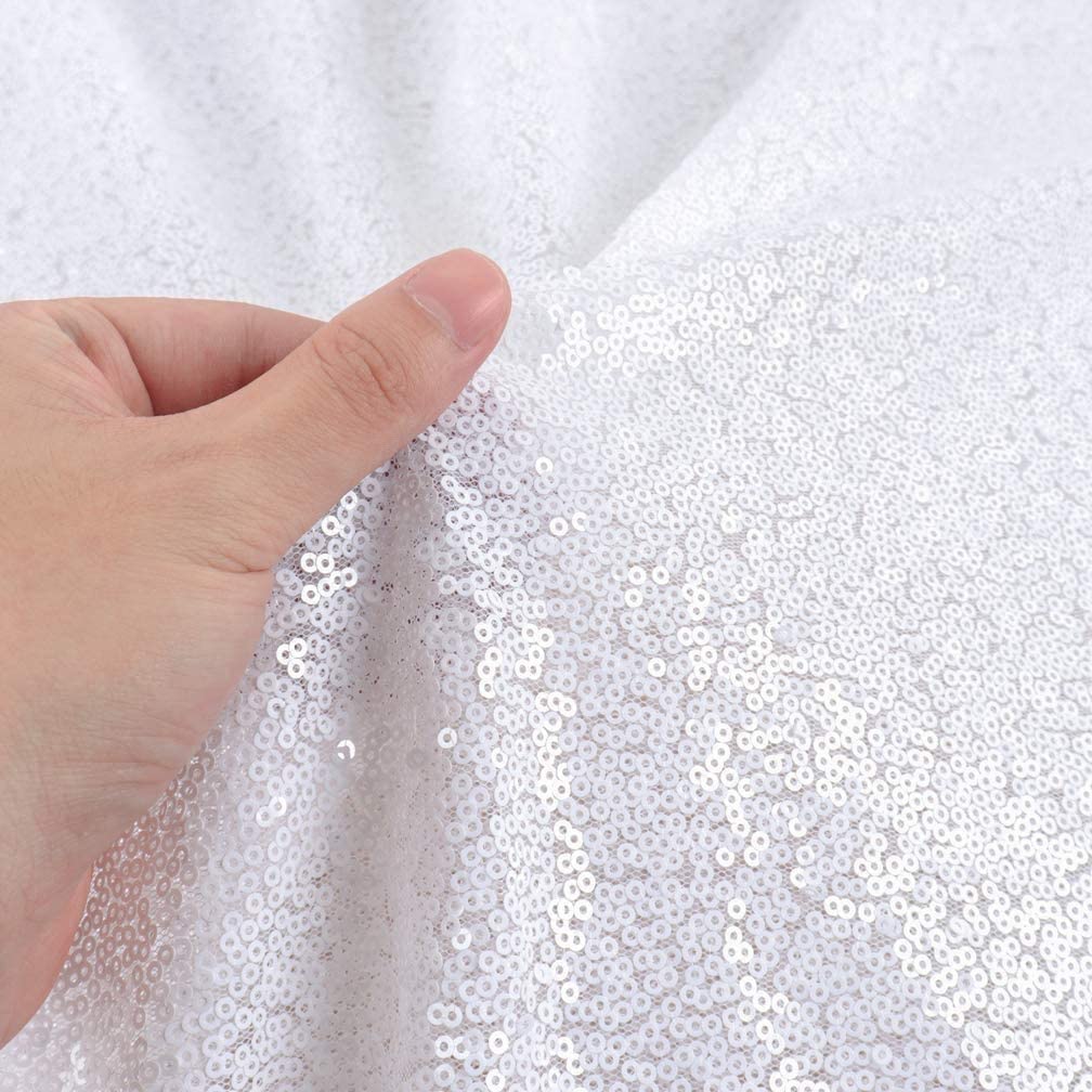 50" Wide Mini Glitz Disc Sequins Fabric (White, 1 Yard)