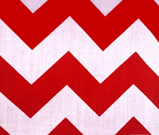 60" Wide by 1" Chevron Poly Cotton Fabric (White & Red, by The Yard)