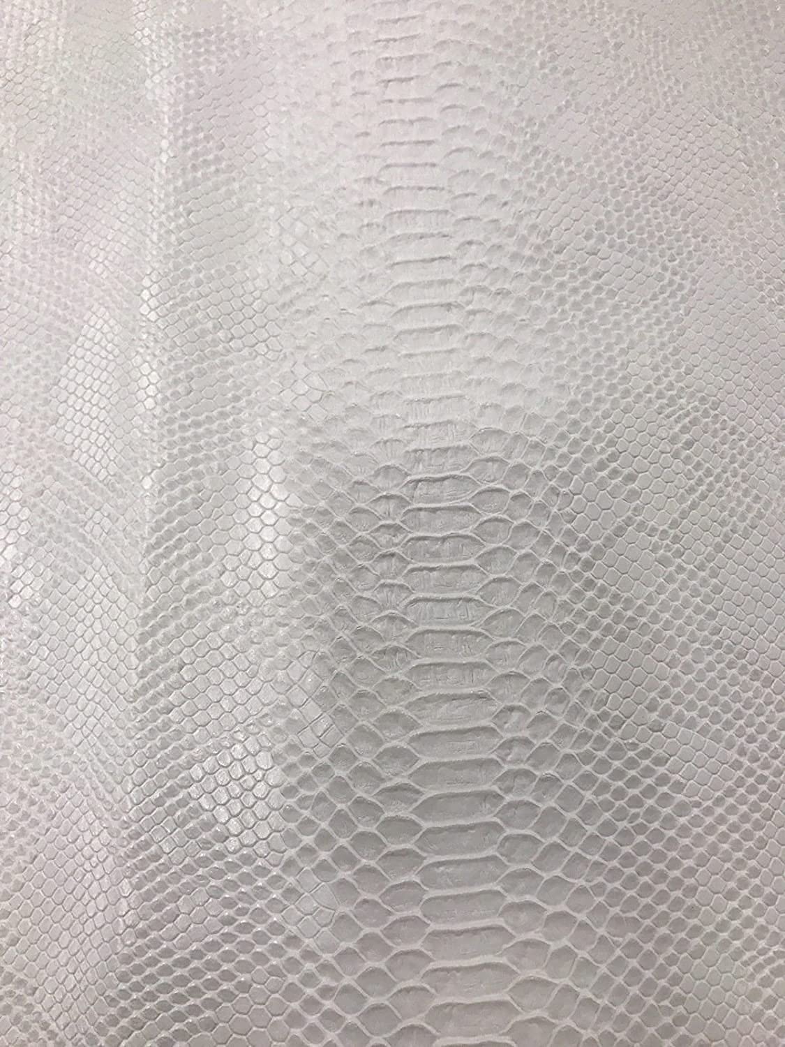 53/54" Wide Snake Fake Leather Upholstery, 3-D Viper Snake Skin Texture Faux Leather PVC Vinyl Fabric by The Yard. (1 Yard, White)