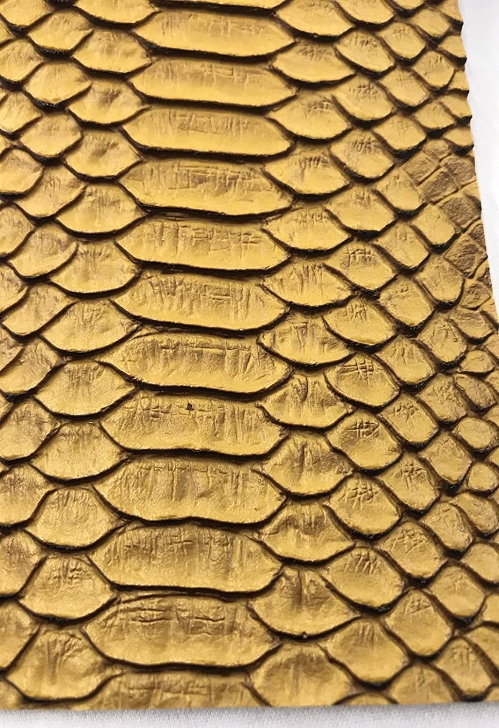 53/54" Wide Snake Fake Leather Upholstery, 3-D Viper Snake Skin Texture Faux Leather PVC Vinyl Fabric by The Yard. (1 Yard, Matt Gold)